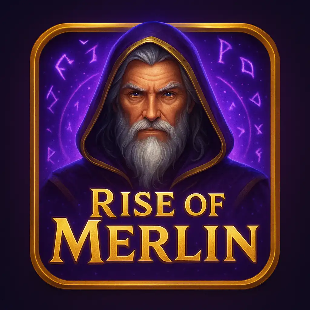 Vignette de la machine à sous Rise of Merlin avec un magicien et des runes lumineuses