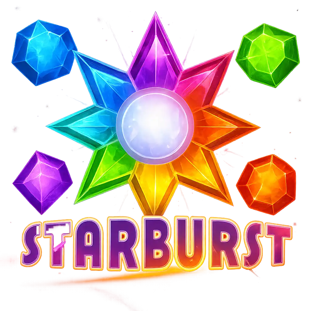 Vignette de la machine à sous Starburst avec des gemmes colorées et des symboles d'étoiles