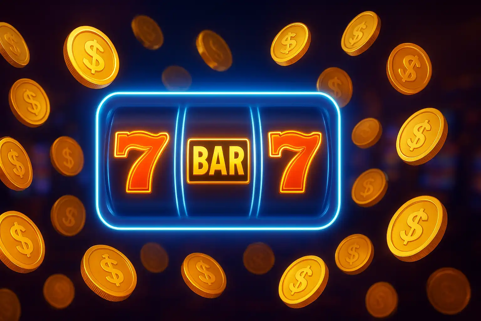 Collage of glowing slot machine reels and golden coins at Wintop Casino